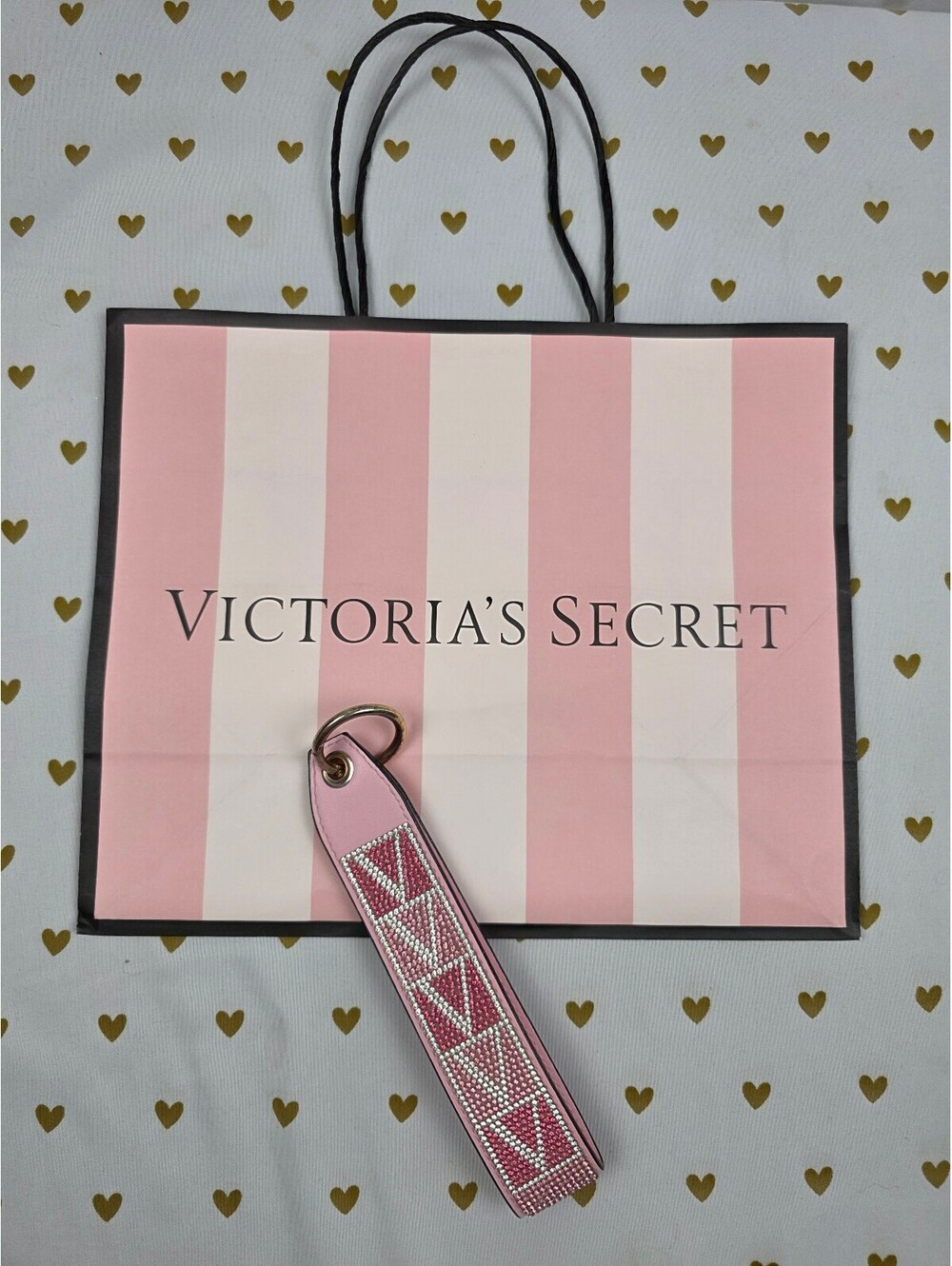 Victoria Secret BLING wristlet strap keychain Logo Studded Handle Rhinestone